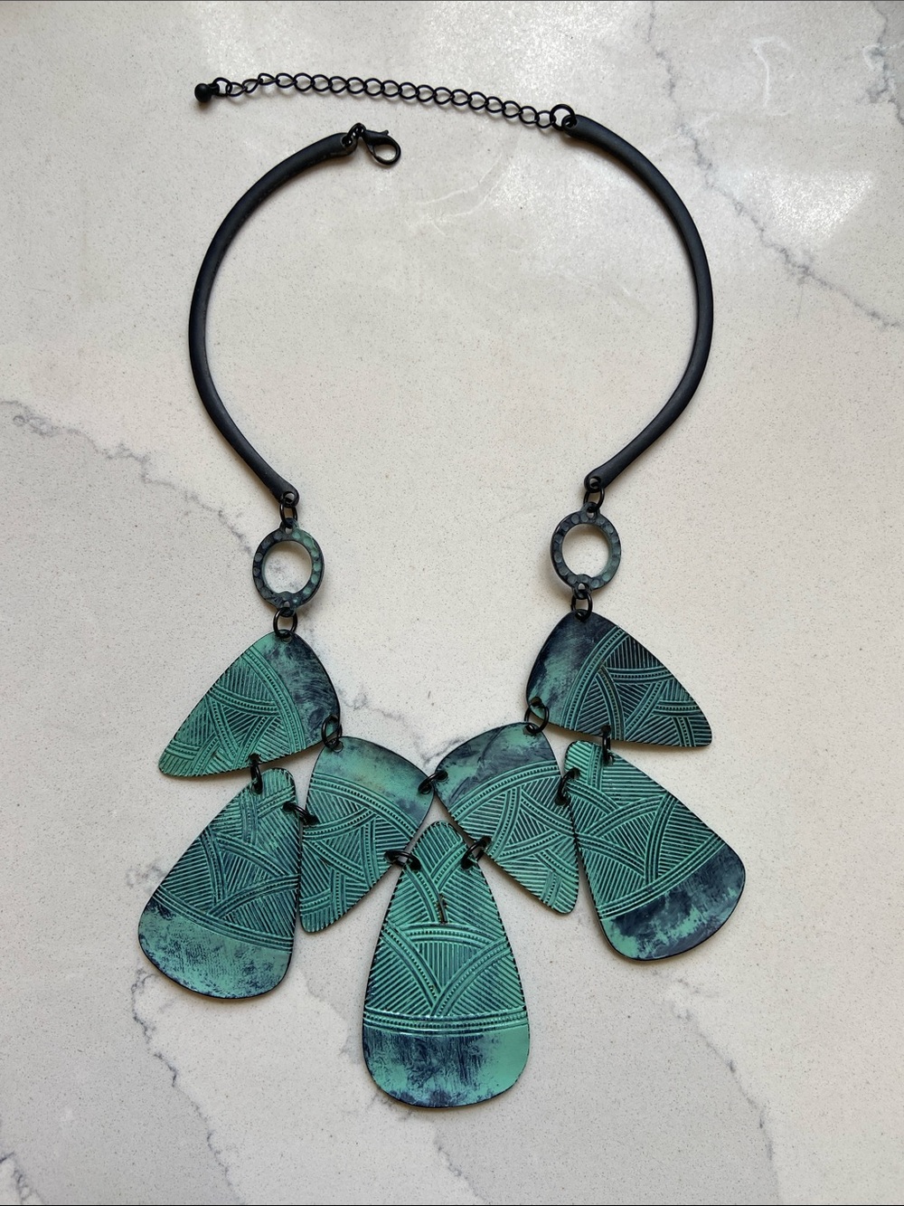 Free People Patina Green Geometric Drop Necklace
